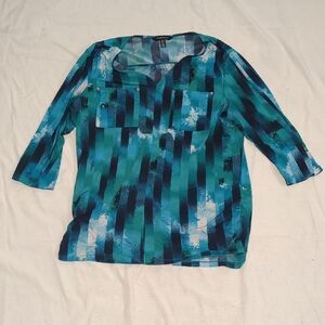 Catherines Teal and Navy Patterned Blouse